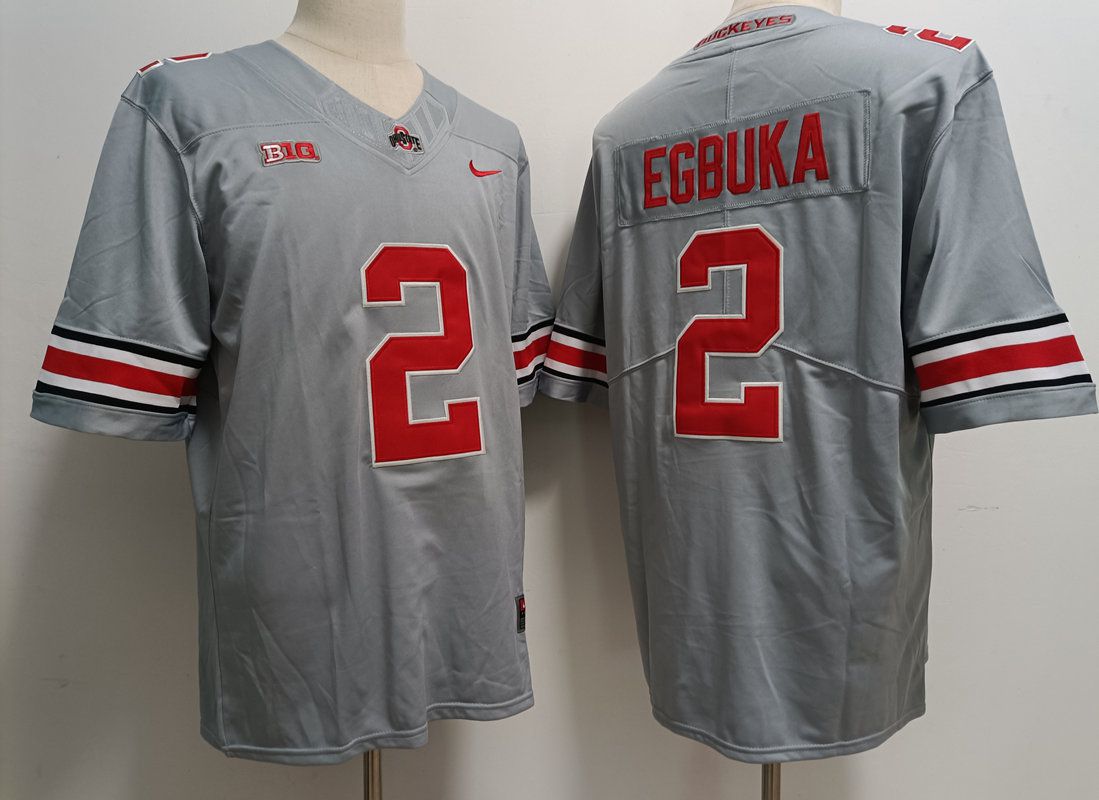 Men Ohio State Buckeyes #2 Egbuka Grey Nike 2025 NCAA Jersey->ncaa teams->NCAA Jersey